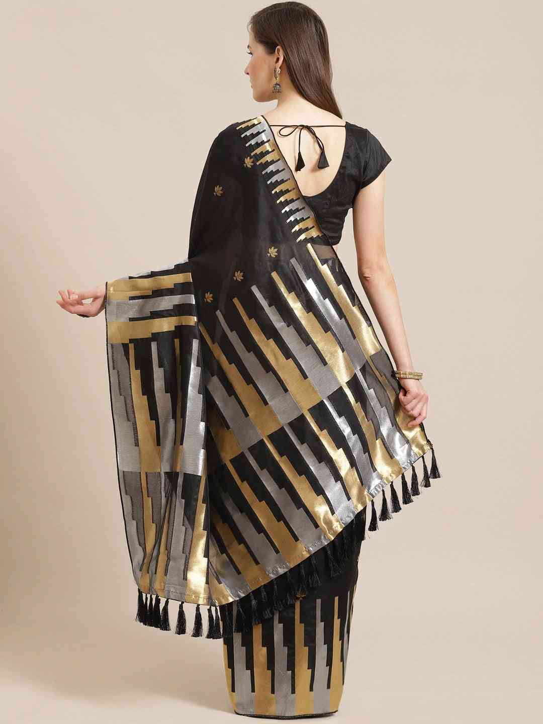 Stylish Black Colour Ethnic Motifs And Zari Silk Banarasi Saree