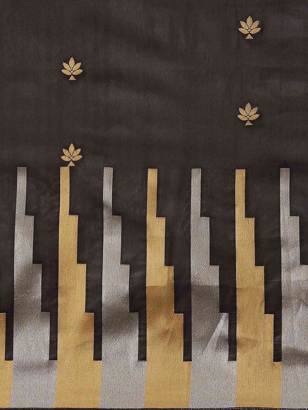 Stylish Black Colour Ethnic Motifs And Zari Silk Banarasi Saree