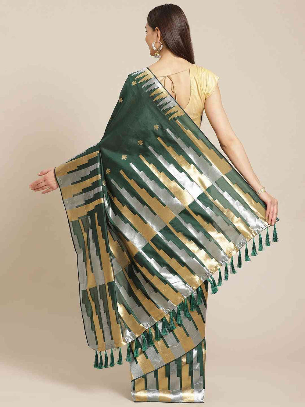 Stylish Dark Green Colour Ethnic Motifs And Zari Silk Banarasi Saree