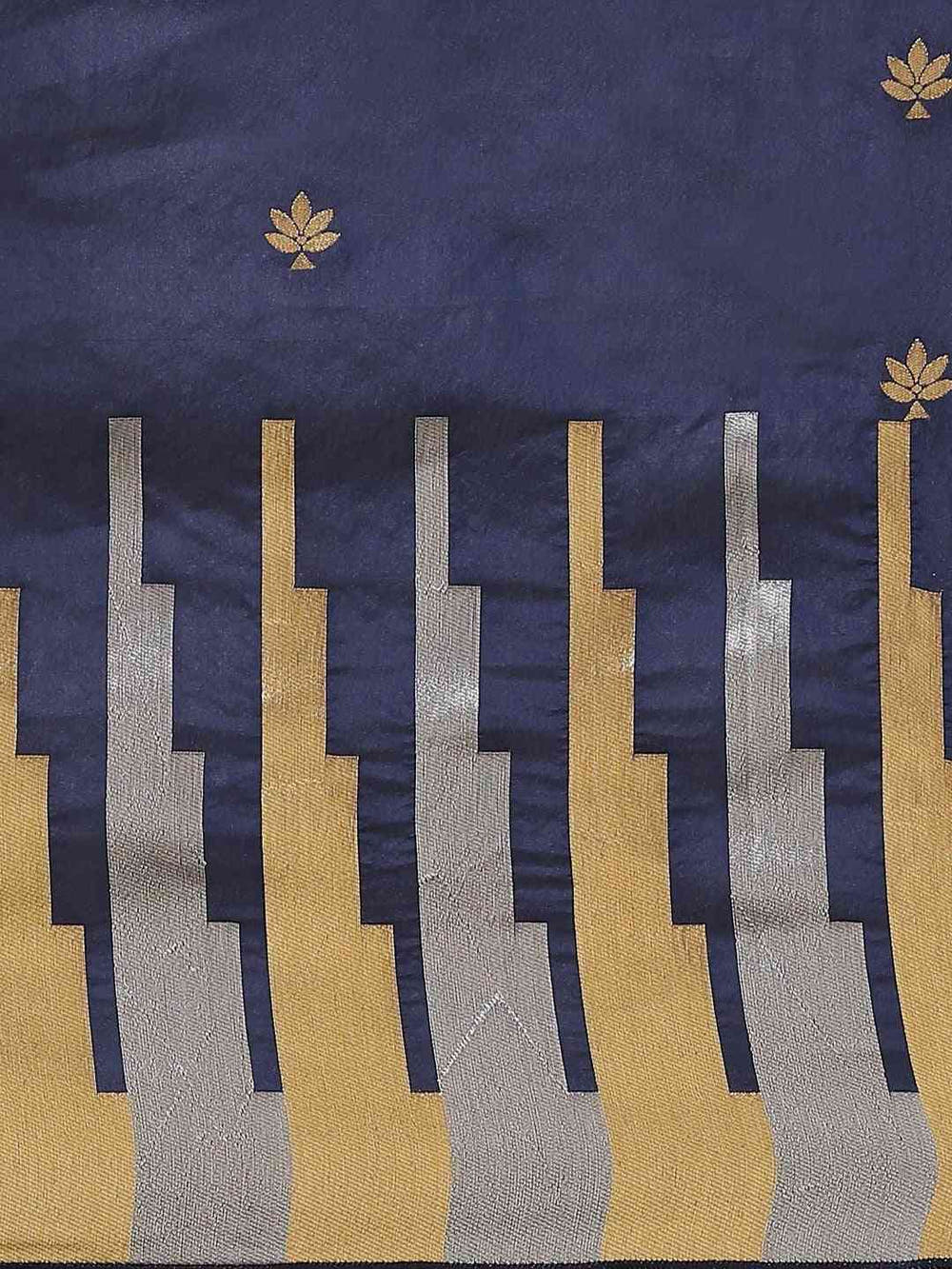 Stylish Navy Colour Ethnic Motifs And Zari Silk Banarasi Saree
