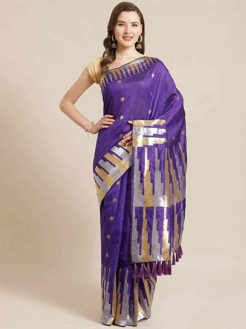 Stylish Purple Colour Ethnic Motifs And Zari Silk Banarasi Saree