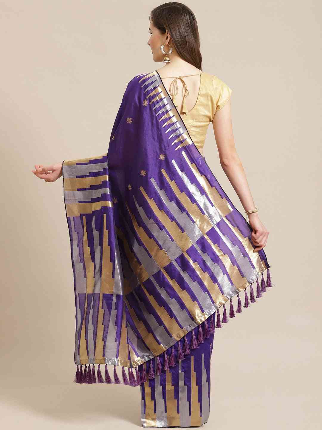 Stylish Purple Colour Ethnic Motifs And Zari Silk Banarasi Saree