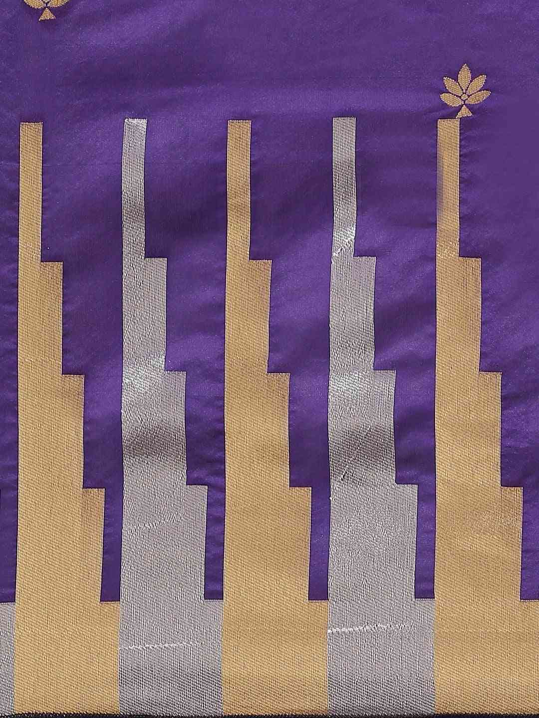 Stylish Purple Colour Ethnic Motifs And Zari Silk Banarasi Saree