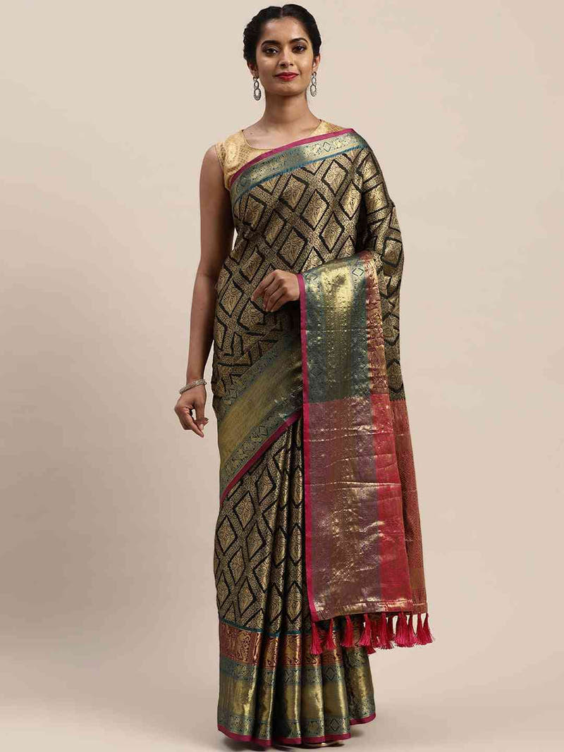 Banarasi Silk Cotton Black Colour Woven Design Saree