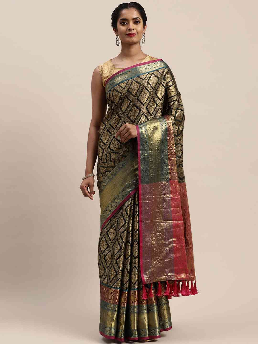 Banarasi Silk Cotton Black Colour Woven Design Saree