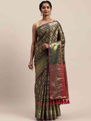 Banarasi Silk Cotton Black Colour Woven Design Saree