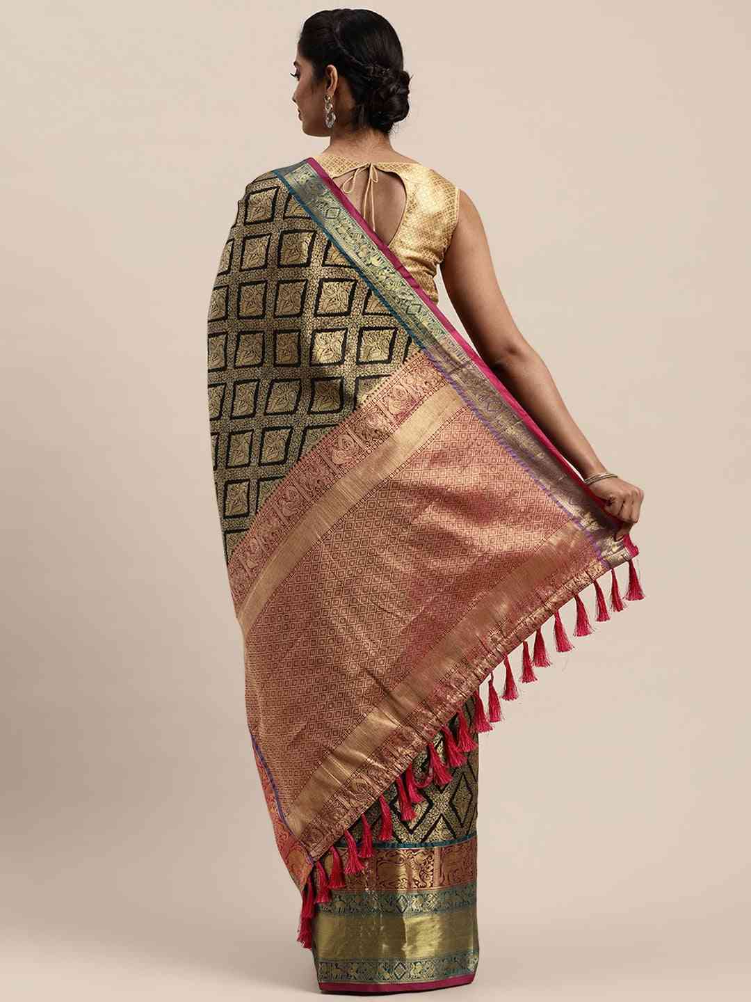 Banarasi Silk Cotton Black Colour Woven Design Saree