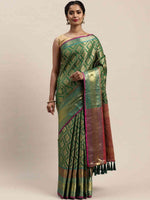 Banarasi Silk Cotton Green Colour Woven Design Saree