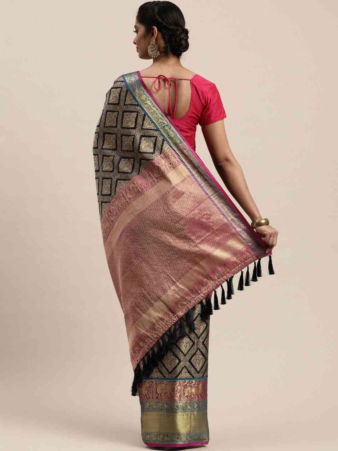 Banarasi Silk Cotton Navy Colour Woven Design Saree