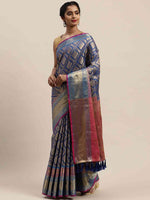 Banarasi Silk Cotton Royal Blue Colour Woven Design Saree