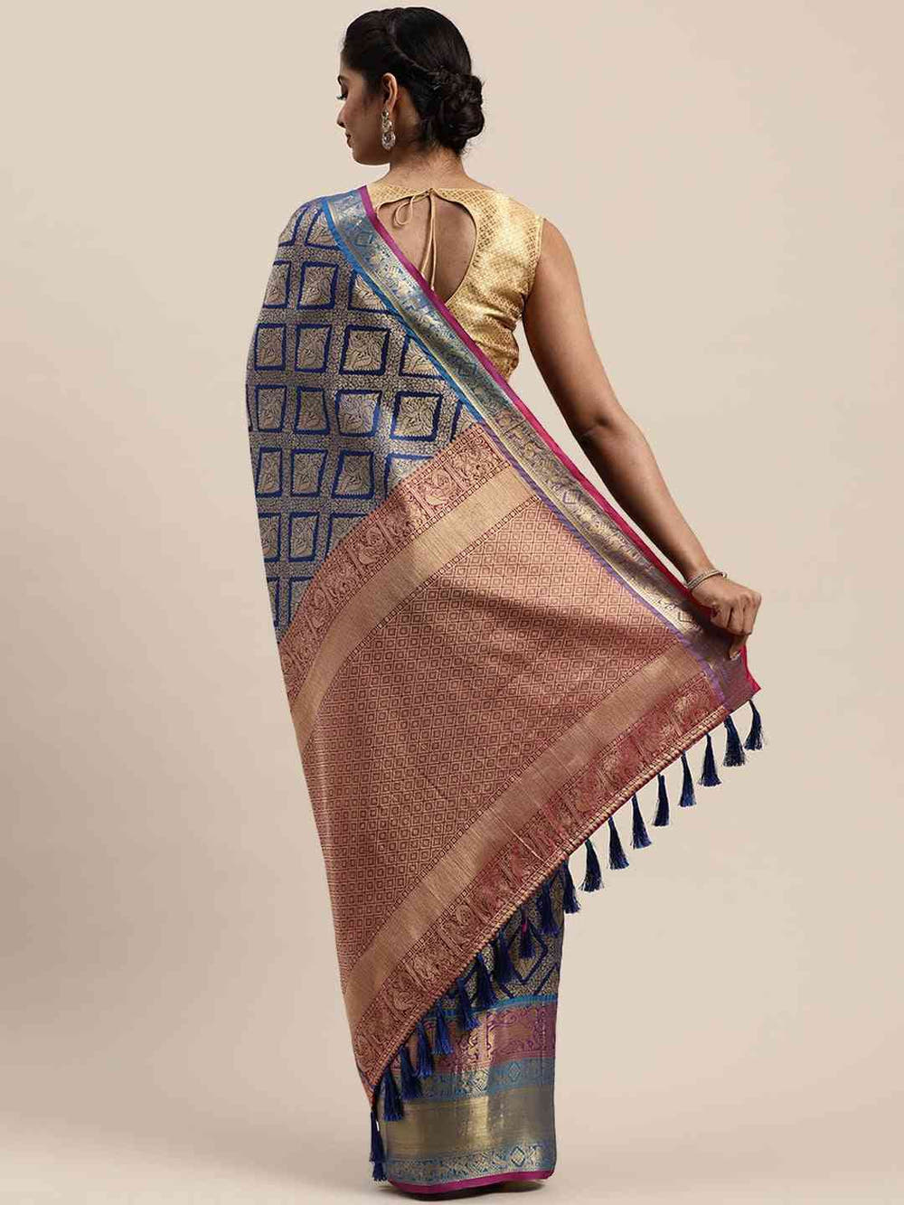 Banarasi Silk Cotton Royal Blue Colour Woven Design Saree