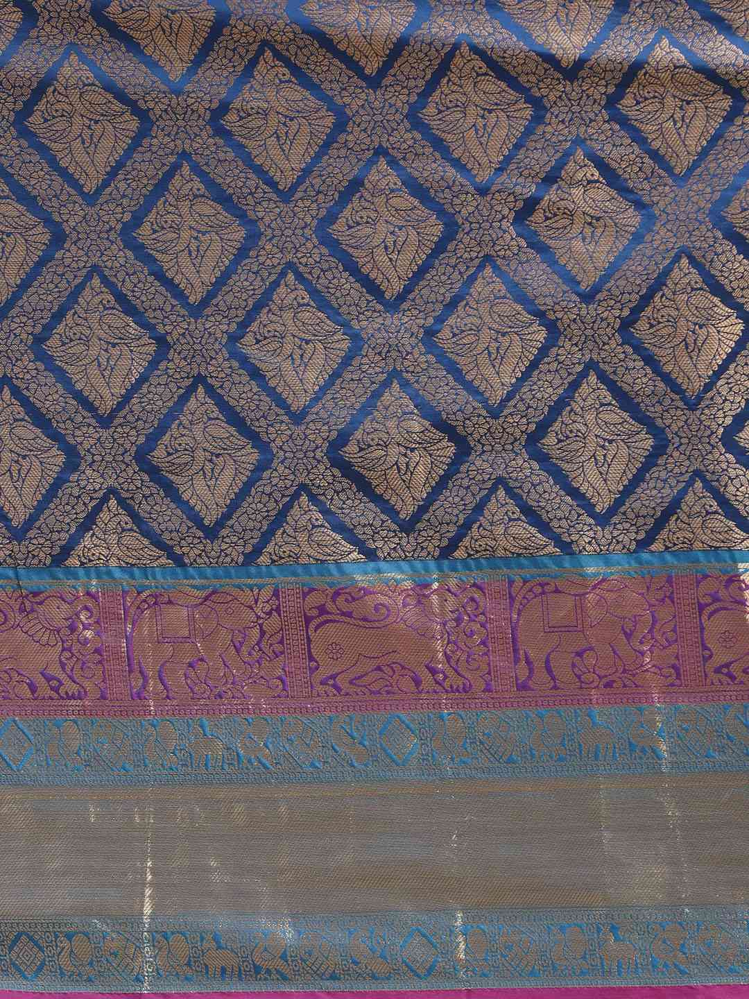 Banarasi Silk Cotton Royal Blue Colour Woven Design Saree