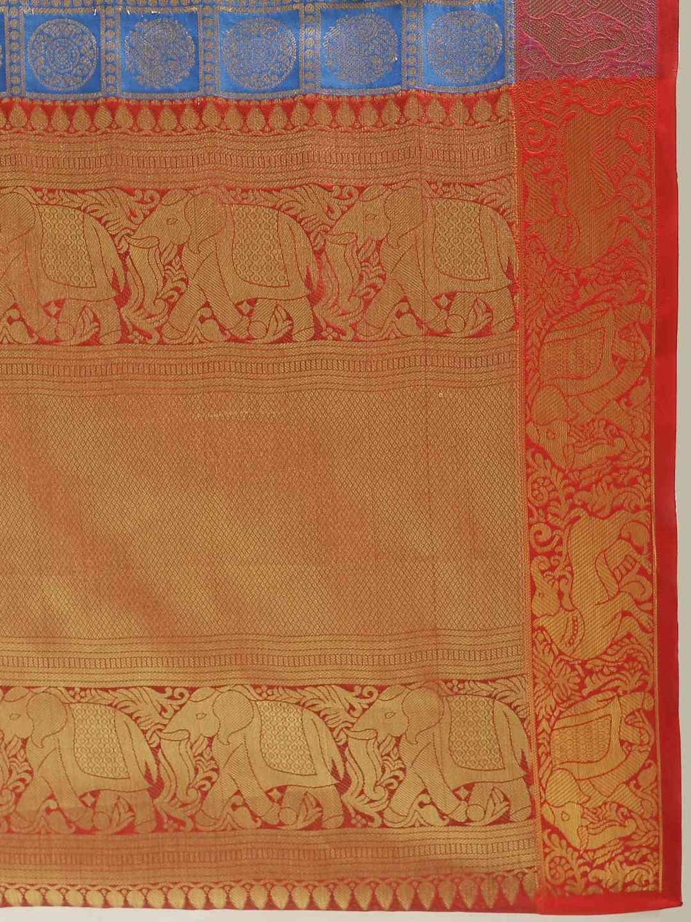 Geometric Print Royal Blue Colour Kanjivaram Silk Saree