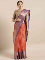 Geometric Print Red Colour Kanjivaram Silk Saree