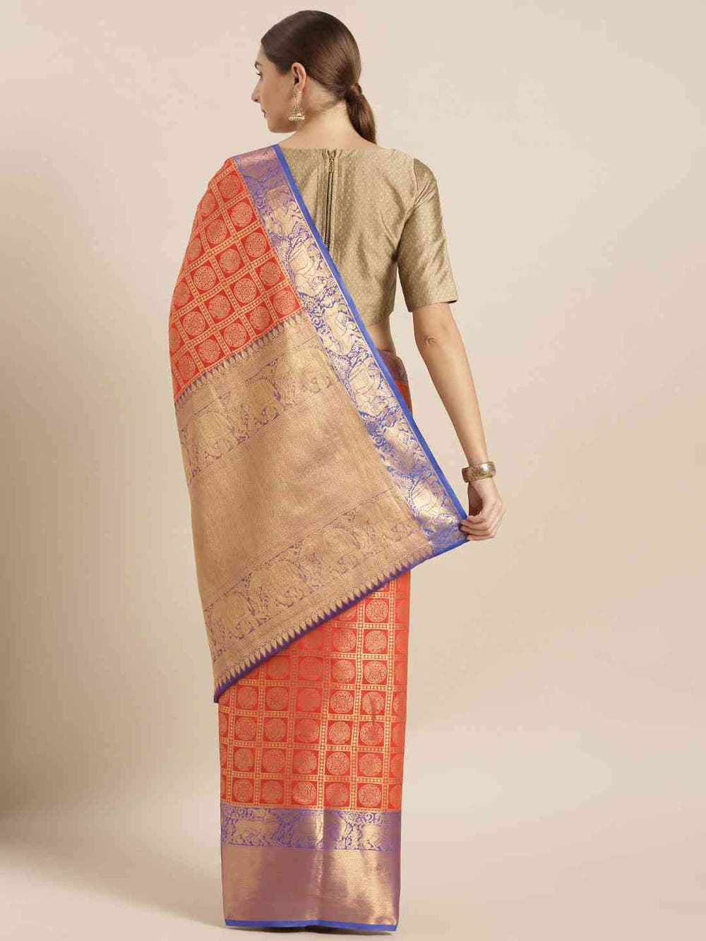 Geometric Print Red Colour Kanjivaram Silk Saree
