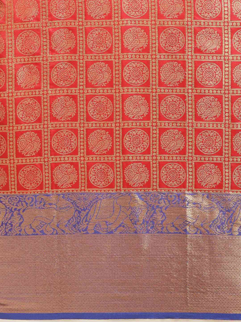 Geometric Print Red Colour Kanjivaram Silk Saree