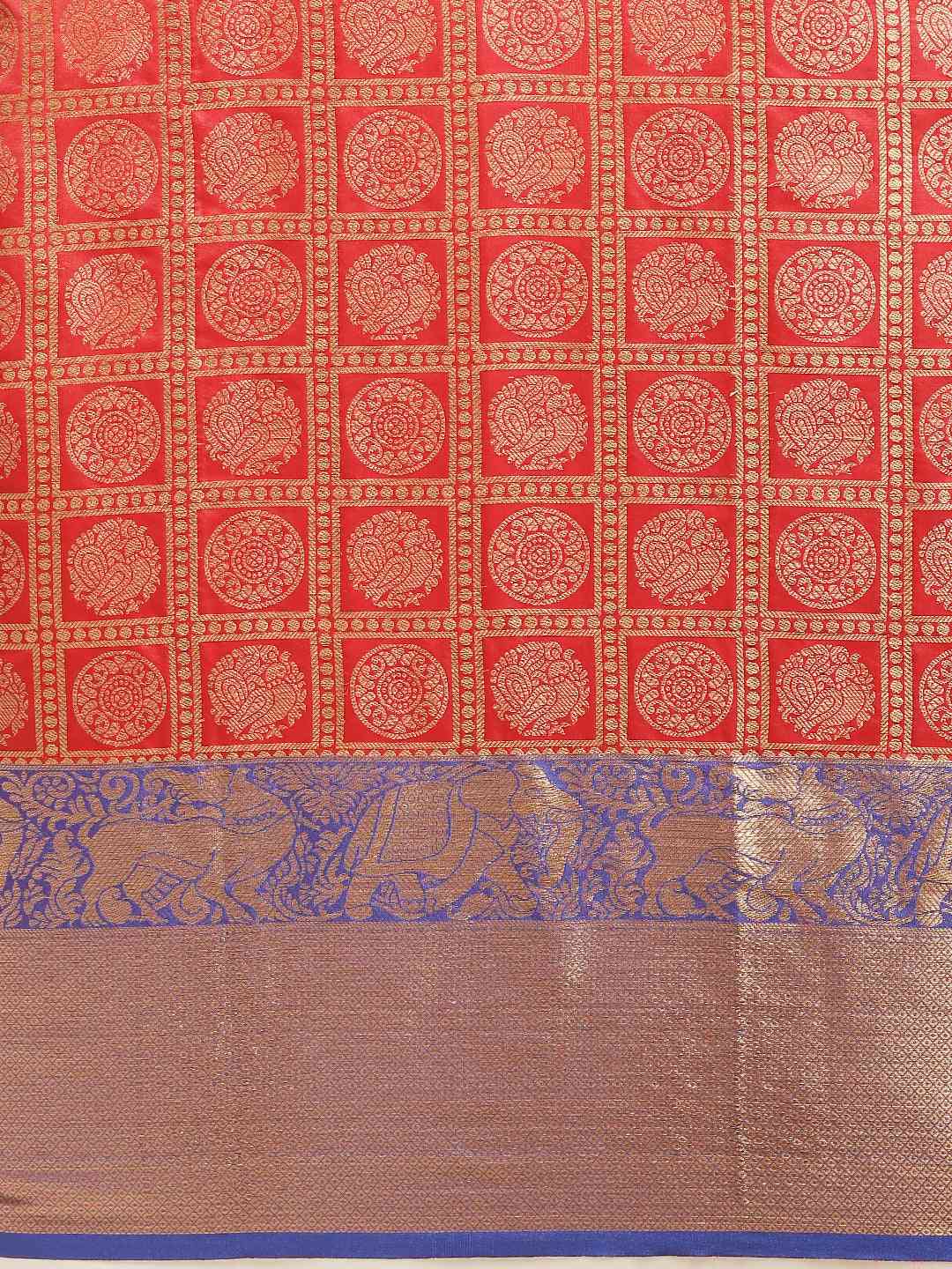 Geometric Print Red Colour Kanjivaram Silk Saree