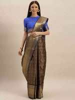Kanjivaram Silk Saree Royal Blue Colour With  Checked Print