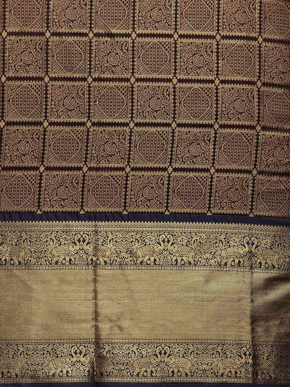 Kanjivaram Silk Saree Royal Blue Colour With  Checked Print