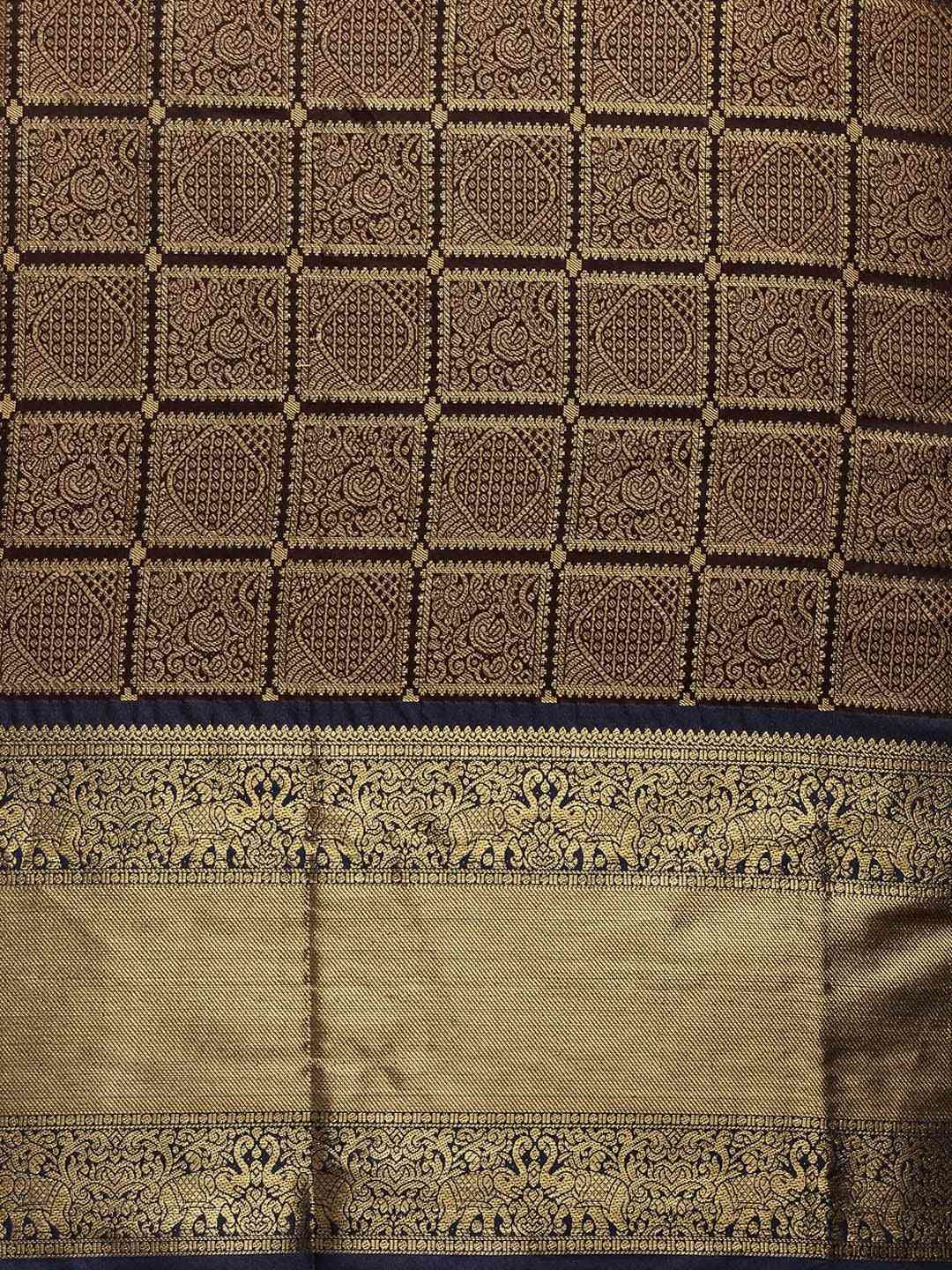 Kanjivaram Silk Saree Royal Blue Colour With  Checked Print