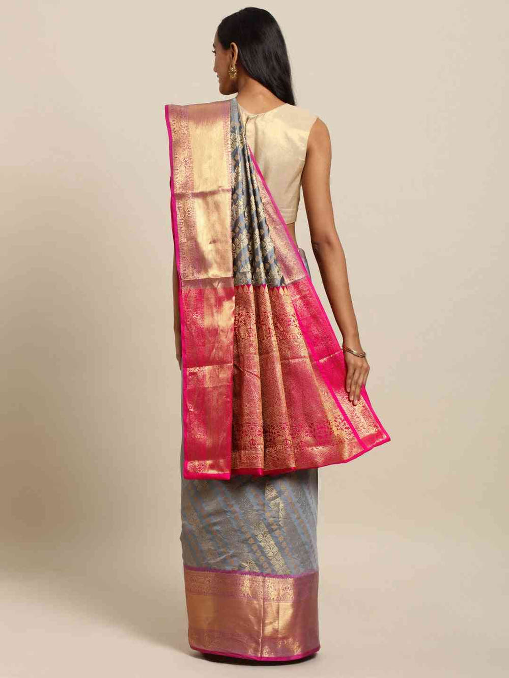 Pure Kanjivaram Grey Colour Zari Silk Saree