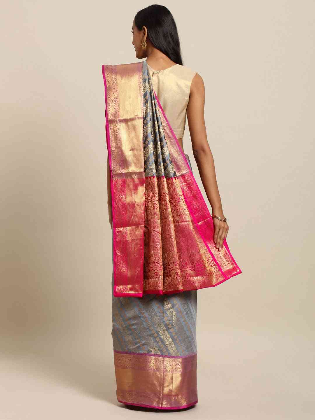 Pure Kanjivaram Grey Colour Zari Silk Saree