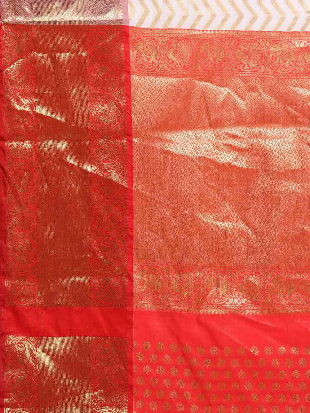Pure Kanjivaram Silk White Colour Geometric Print Saree