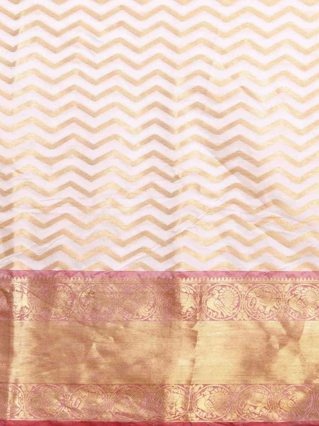 Pure Kanjivaram Silk White Colour Geometric Print Saree