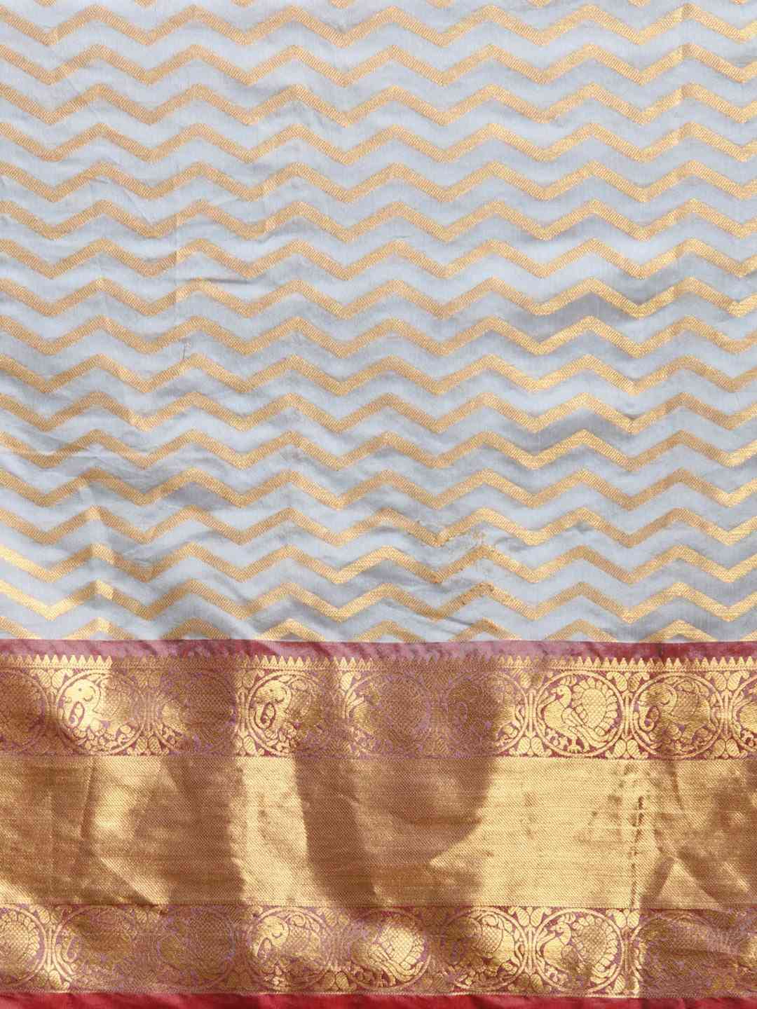 Pure Kanjivaram Silk Grey Colour Geometric Print Saree