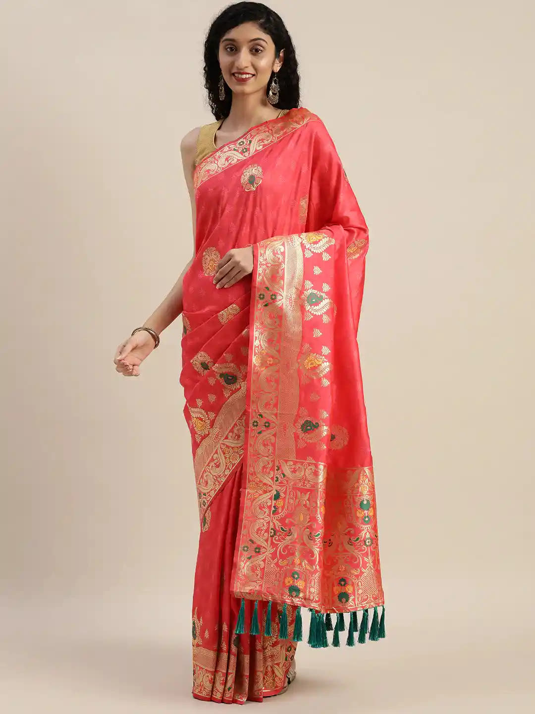 Kanjivaram Gajari Colour Ethnic Motifs Silk Saree