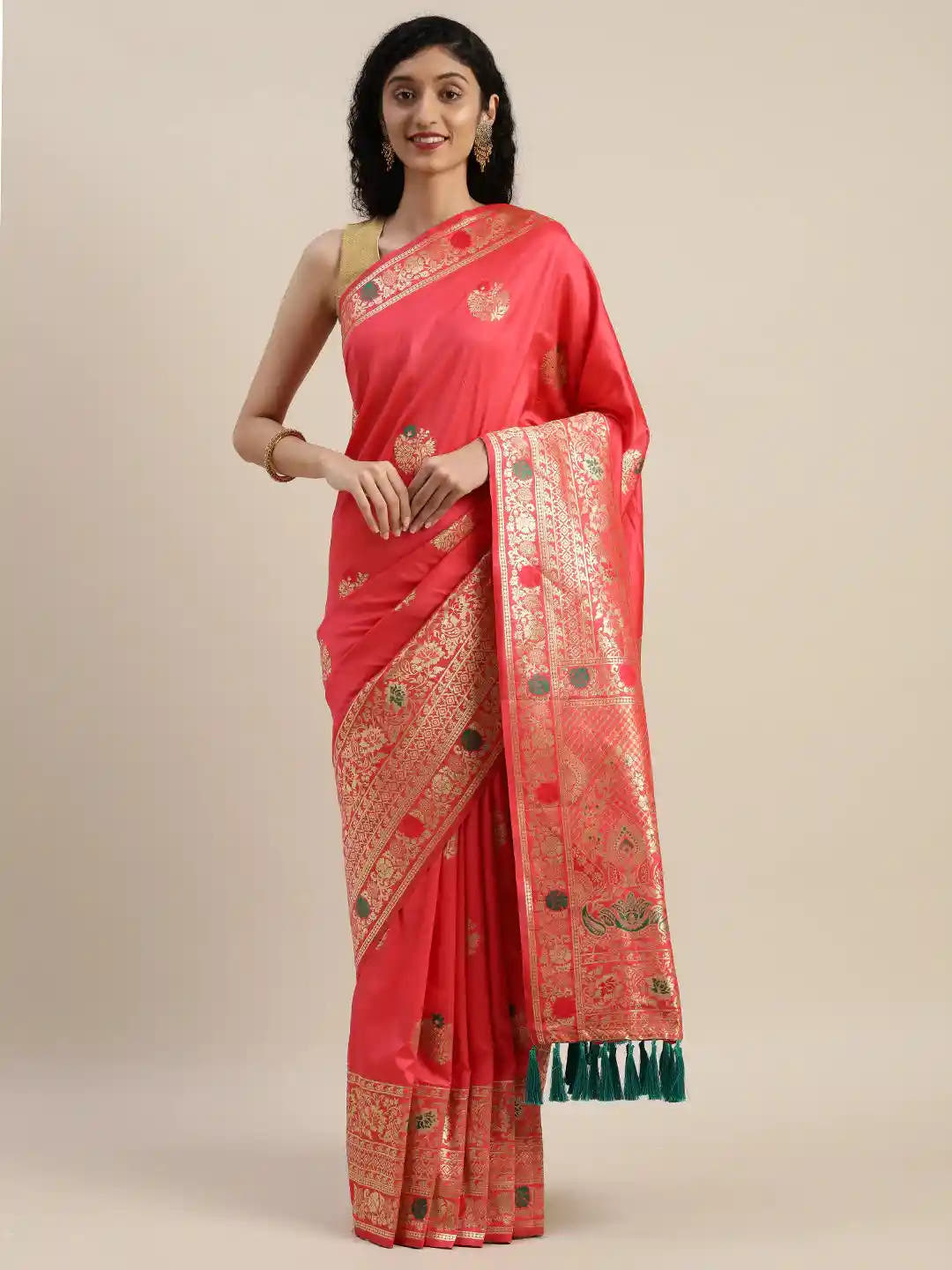 Kanjivaram Gajari Colour Woven Design And Zari Saree