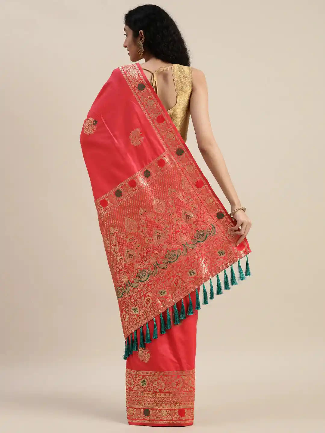 Kanjivaram Gajari Colour Woven Design And Zari Saree