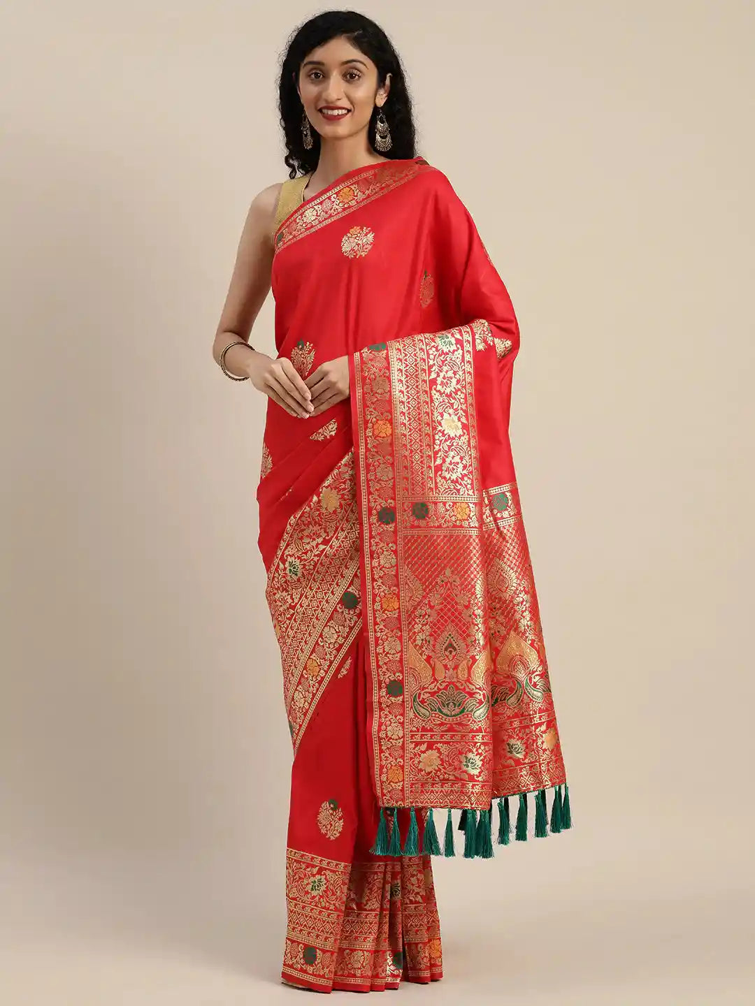 Kanjivaram Red Colour Woven Design And Zari Saree