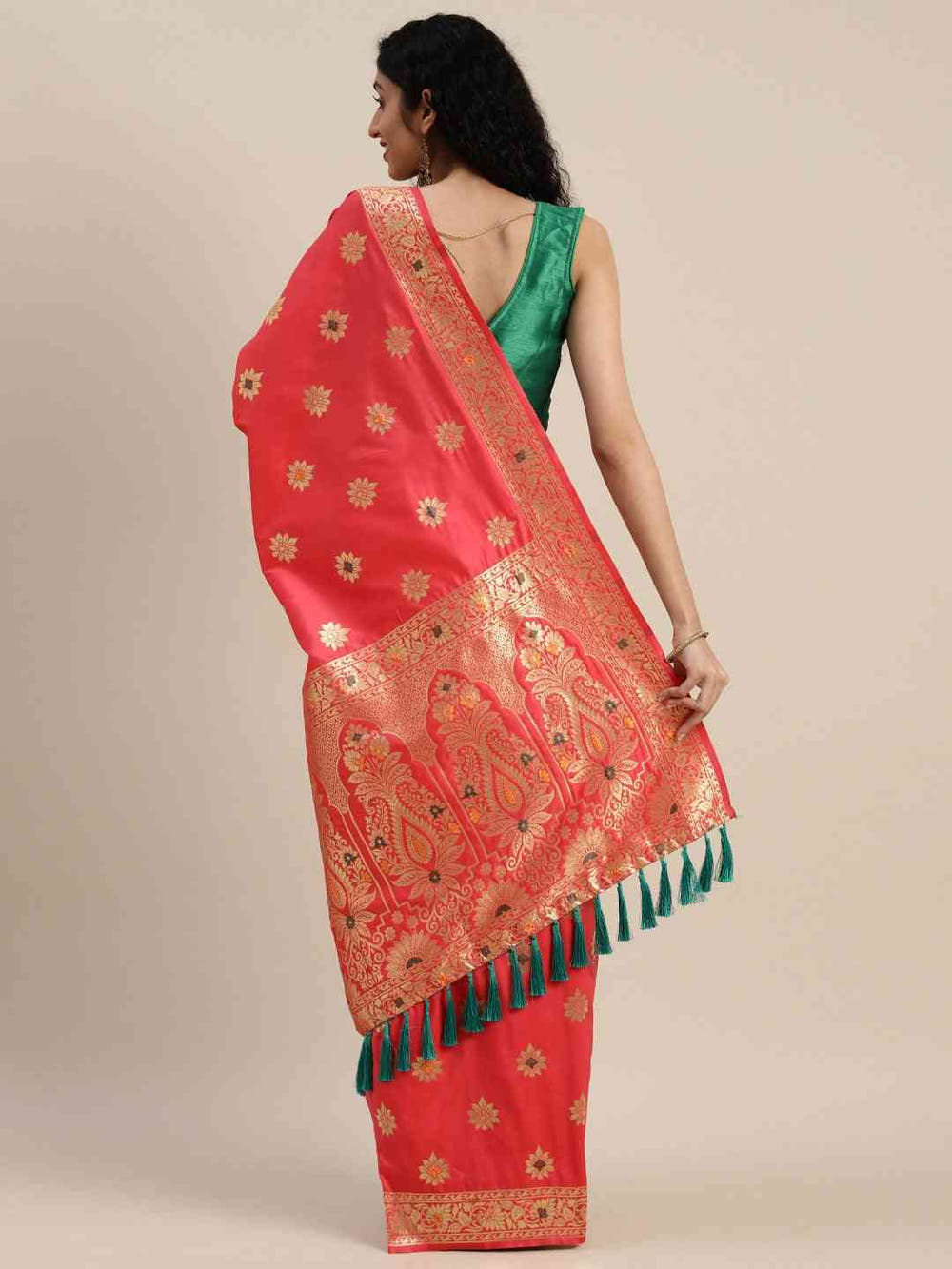 Pure Kanjivaram Silk Gajari Colour Woven Design Saree