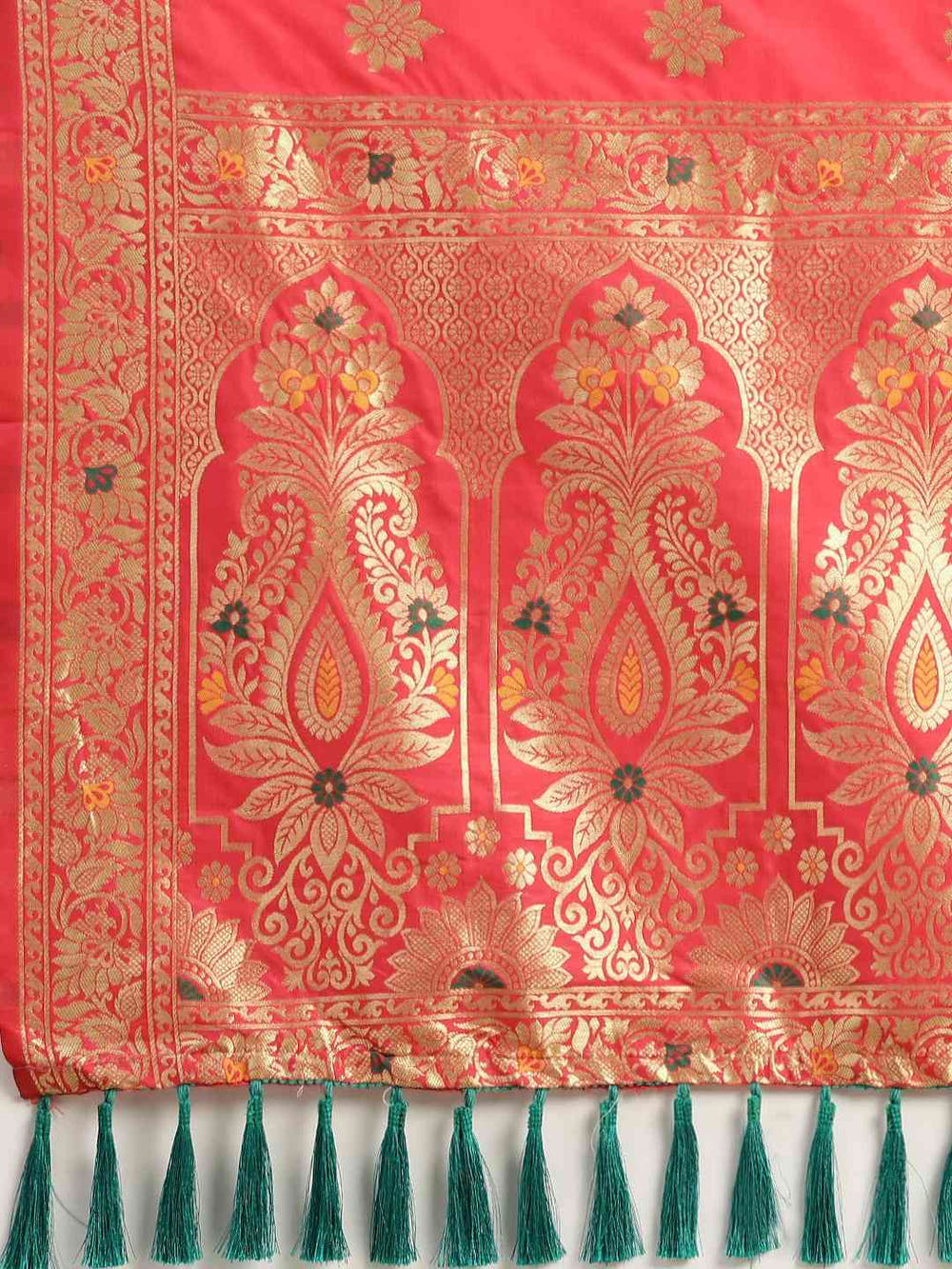 Pure Kanjivaram Silk Gajari Colour Woven Design Saree