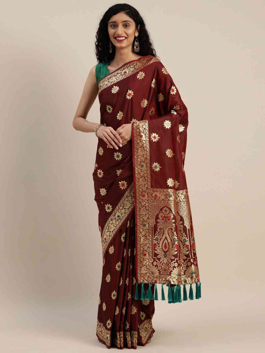 Pure Kanjivaram Silk Brown Colour  Woven Design Saree