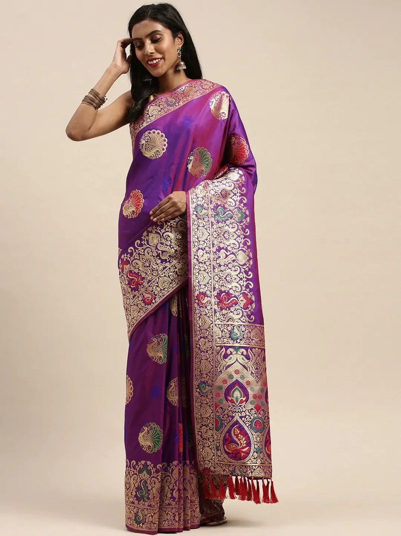 Purple Colour Silk Blend Woven Design Kanjivaram Saree