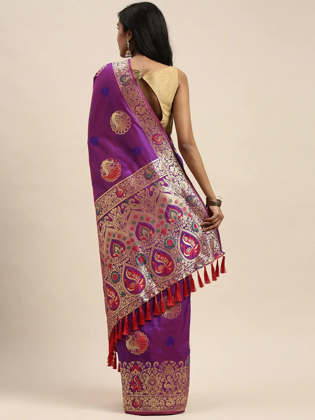 Purple Colour Silk Blend Woven Design Kanjivaram Saree