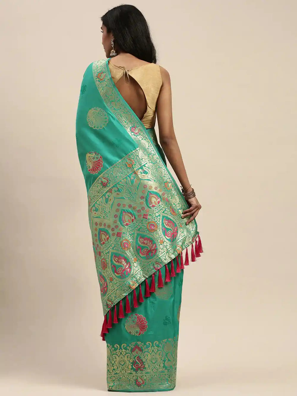 Kanjivaram Silk Turquoise Colour  Woven Design Saree