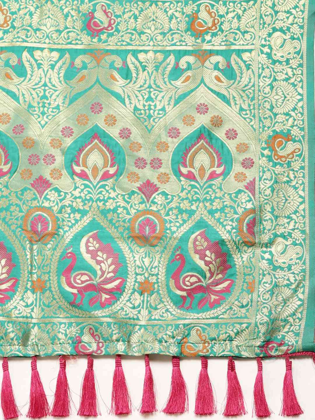 Kanjivaram Silk Turquoise Colour  Woven Design Saree