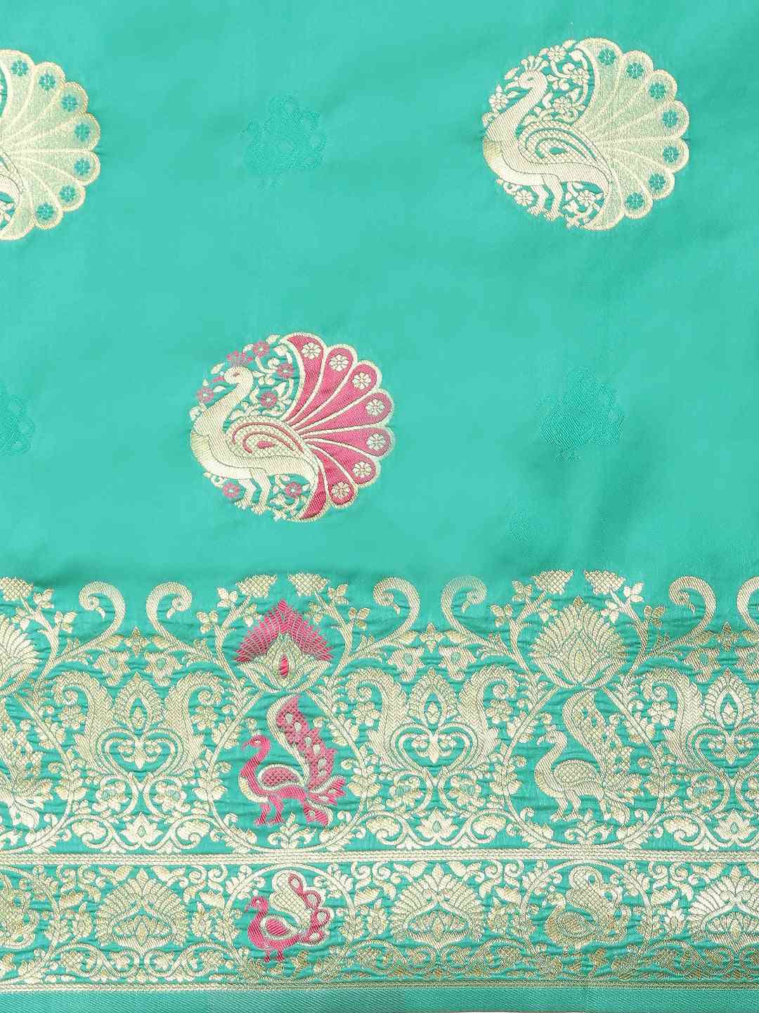 Kanjivaram Silk Turquoise Colour  Woven Design Saree