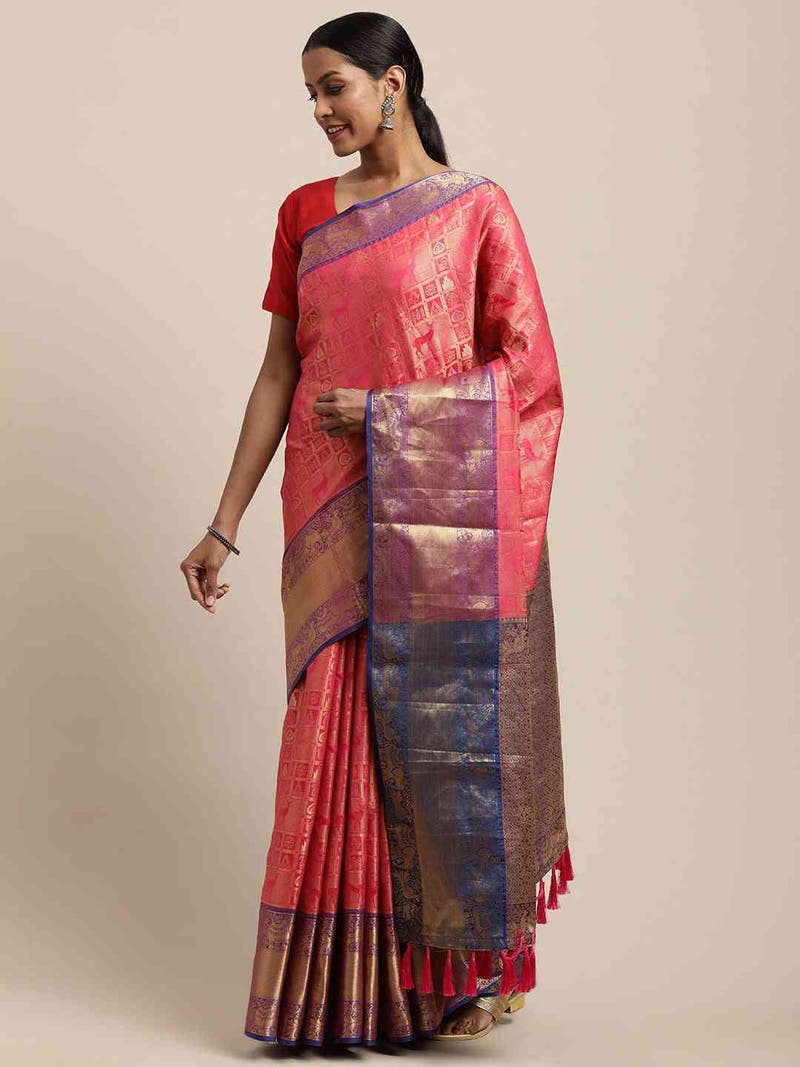 Banarasi Kanchi Woven Design Zari Gajari Colour Festive Wear Saree