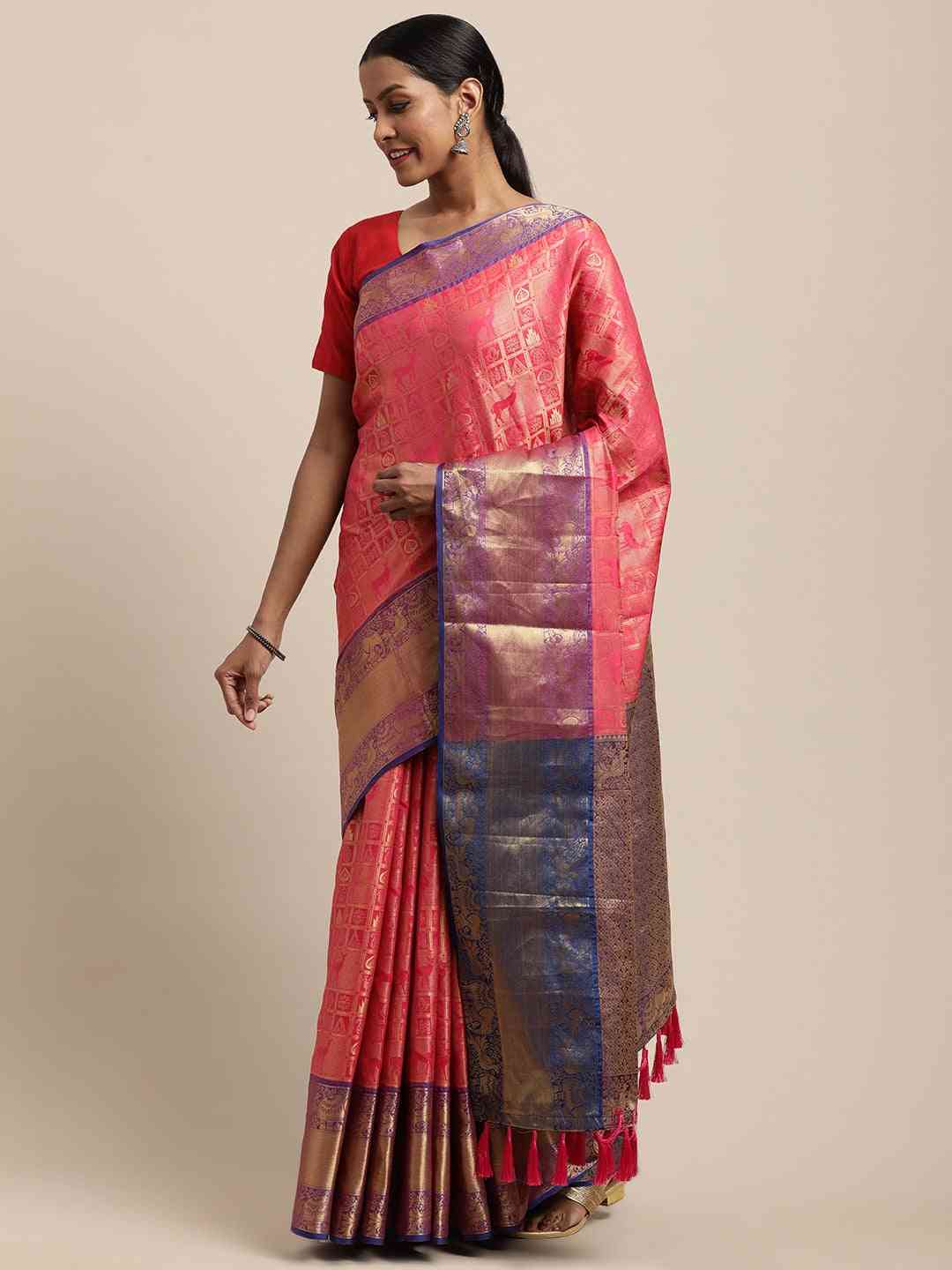 Banarasi Kanchi Woven Design Zari Gajari Colour Festive Wear Saree