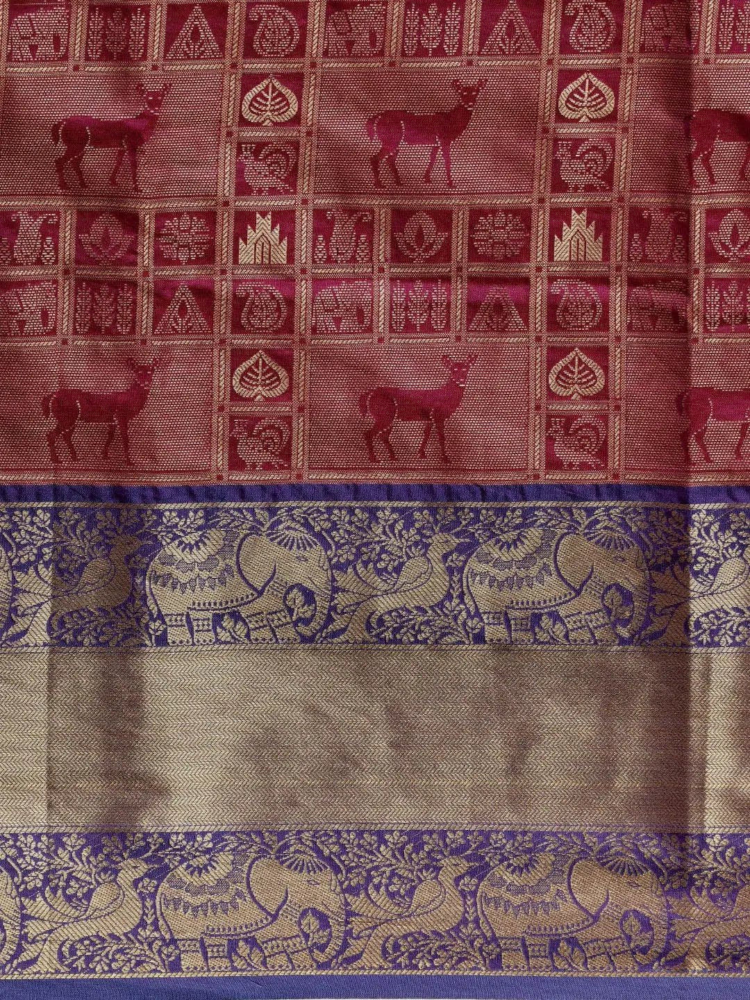 Banarasi Kanchi Ethnic Zari Motif Wine Colour Festive Wear Saree