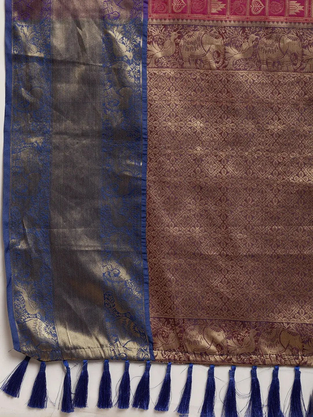 Banarasi Kanchi Ethnic Zari Motif Wine Colour Festive Wear Saree