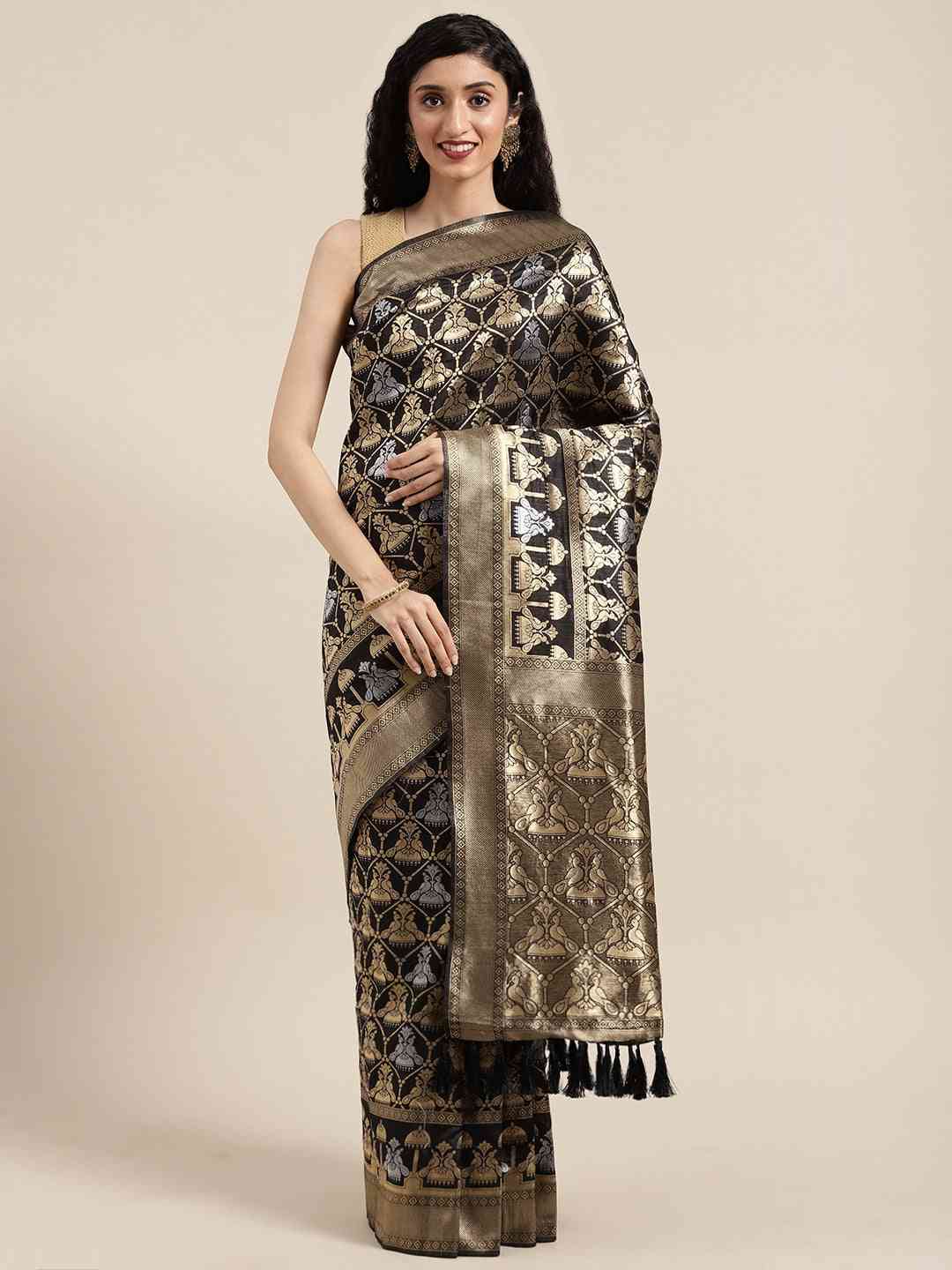 Beautiful Banarasi Black Colour Woven Design Saree