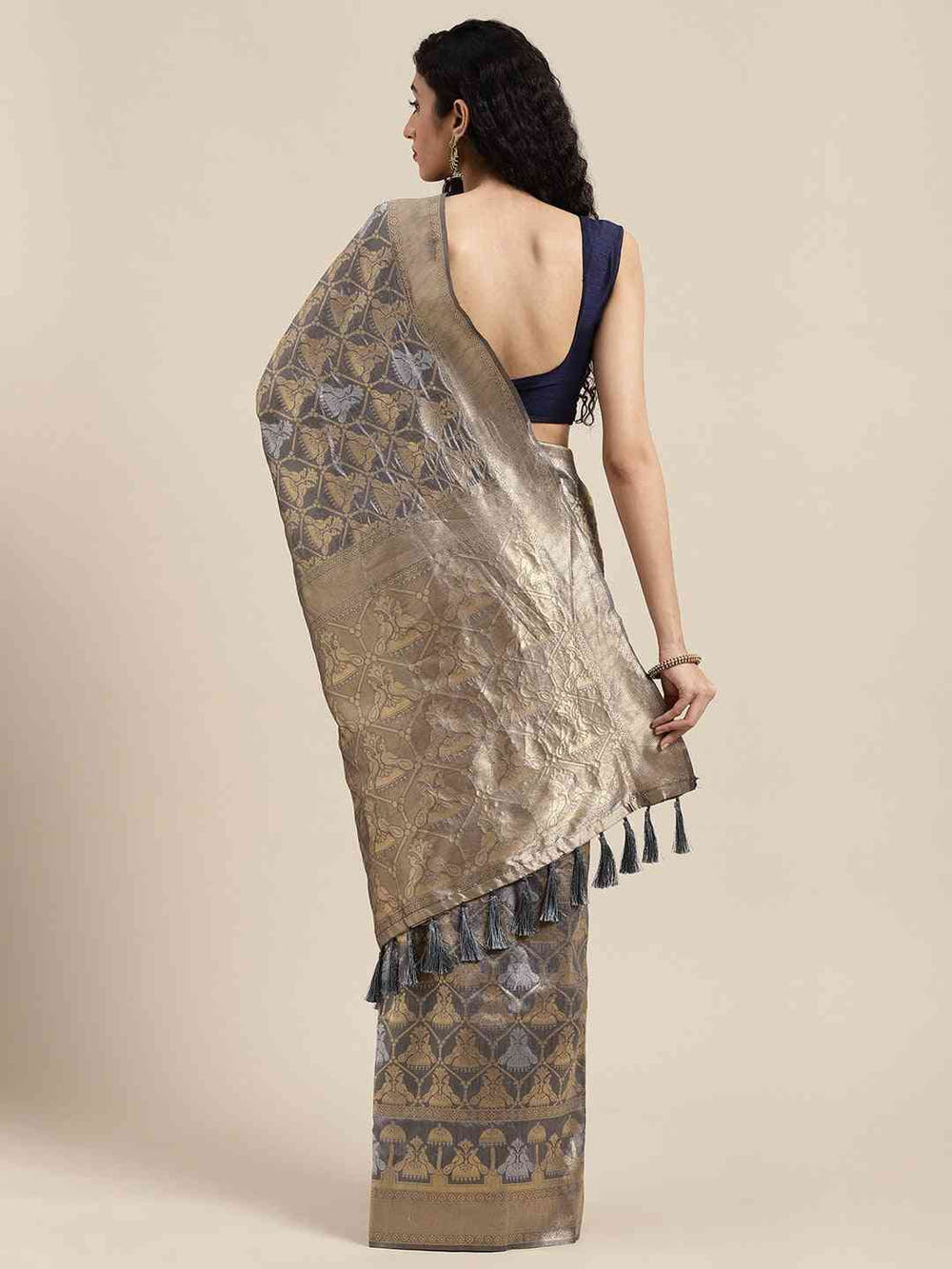 Beautiful Banarasi Grey Colour Woven Design Saree
