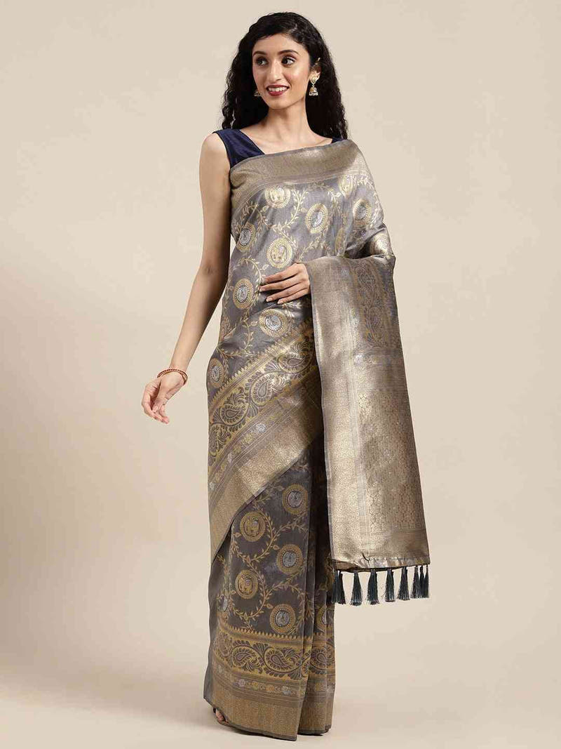 Banarasi Grey Colour Woven Design Silk Saree