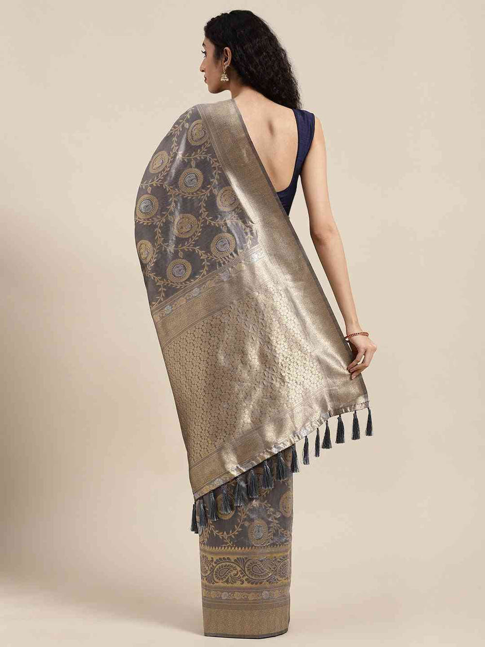 Banarasi Grey Colour Woven Design Silk Saree