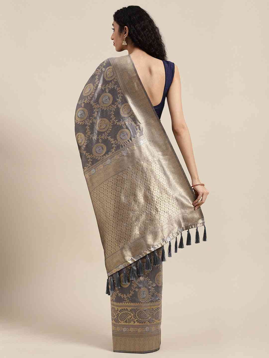 Banarasi Grey Colour Woven Design Silk Saree